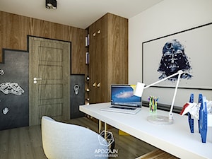 Pokój małego fana - Średni biały brązowy czarny pokój dziecka dla nastolatka dla chłopca, styl nowoczesny - zdjęcie od AP DIZAJN - wnętrza & dizajn