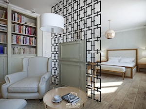 Eklektyzm z nutą Art Deco - Duża biała szara sypialnia, styl nowoczesny - zdjęcie od AP DIZAJN - wnętrza & dizajn