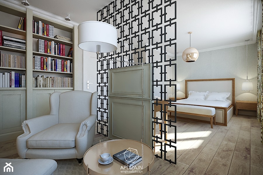 Eklektyzm z nutą Art Deco - Duża biała szara sypialnia, styl nowoczesny - zdjęcie od AP DIZAJN - wnętrza & dizajn