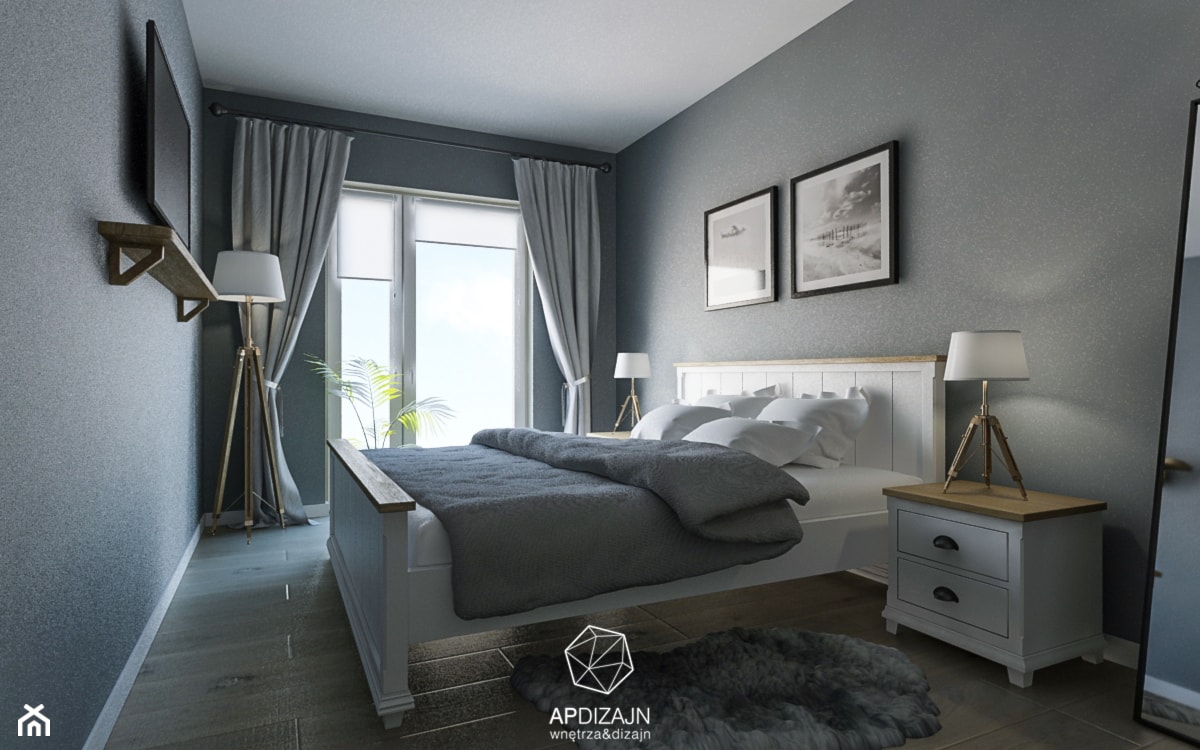 Angielska mieszanka - Średnia szara sypialnia z balkonem / tarasem, styl nowoczesny - zdjęcie od AP DIZAJN - wnętrza & dizajn - Homebook