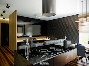 Mieszkanie Marynarza - Mały czarny salon z kuchnią z jadalnią, styl nowoczesny - zdjęcie od AP DIZAJN - wnętrza & dizajn