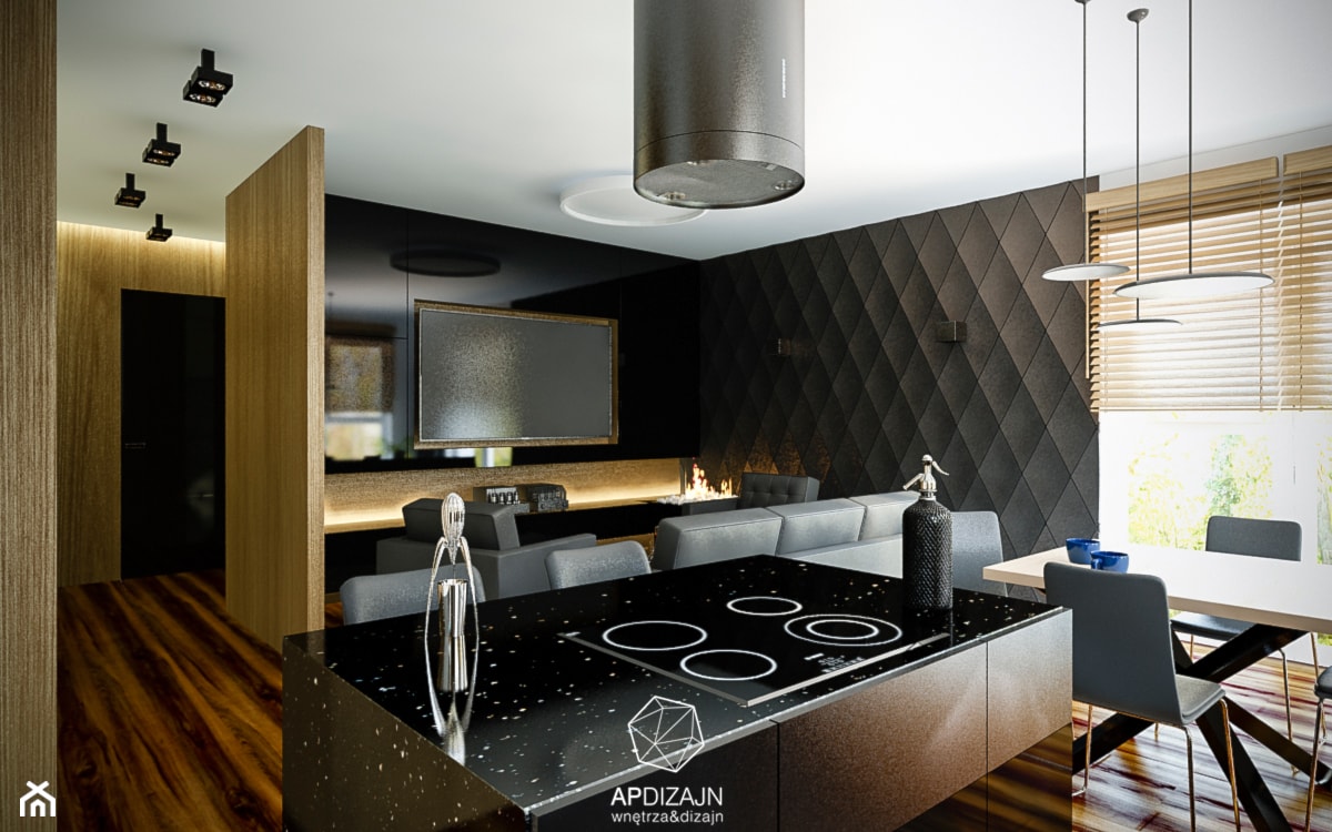 Mieszkanie Marynarza - Mały czarny salon z kuchnią z jadalnią, styl nowoczesny - zdjęcie od AP DIZAJN - wnętrza & dizajn - Homebook
