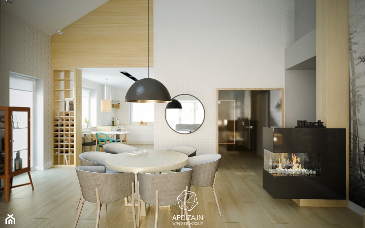 Ze Skandynawią w tle - Średni biały salon z kuchnią z jadalnią z tarasem / balkonem z barkiem, styl nowoczesny - zdjęcie od AP DIZAJN - wnętrza & dizajn - Homebook