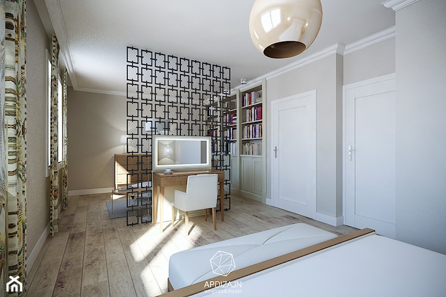 Eklektyzm z nutą Art Deco - Duża beżowa szara sypialnia, styl nowoczesny - zdjęcie od AP DIZAJN - wnętrza & dizajn