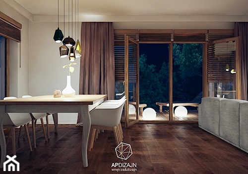 Dom na skraju lasu - Średnia szara jadalnia w salonie, styl nowoczesny - zdjęcie od AP DIZAJN - wnętrza & dizajn