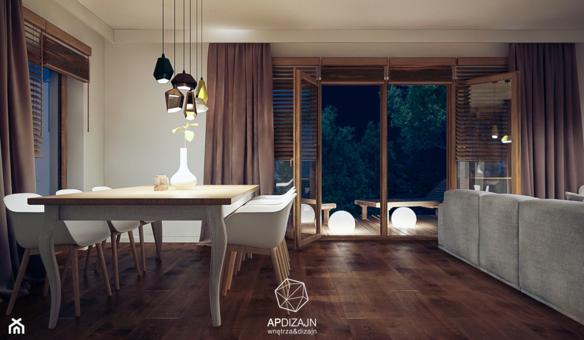 Dom na skraju lasu - Średnia szara jadalnia w salonie, styl nowoczesny - zdjęcie od AP DIZAJN - wnętrza & dizajn - Homebook