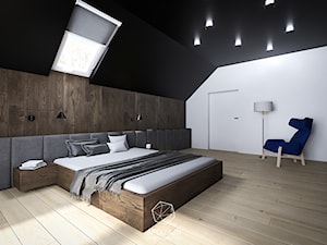 Leśny Dom w Czerni - Duża biała czarna sypialnia na poddaszu, styl nowoczesny - zdjęcie od AP DIZAJN - wnętrza & dizajn