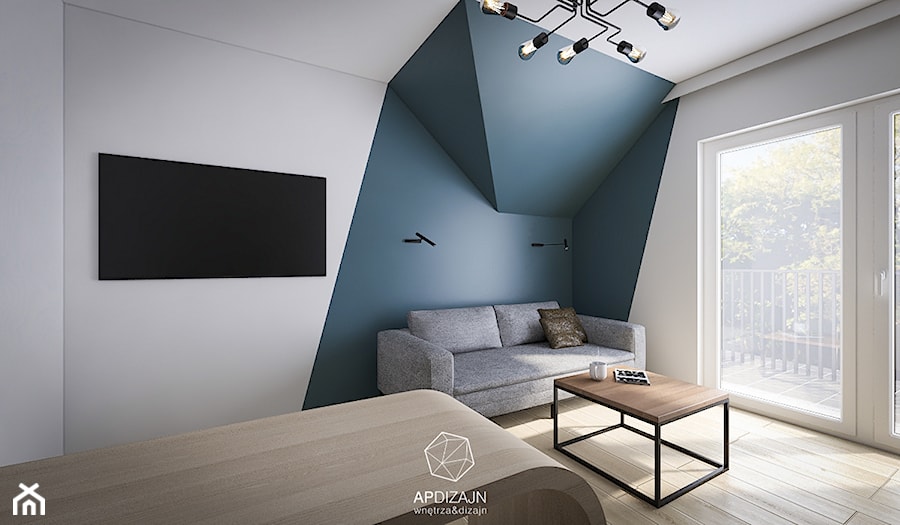 Leśny Dom w Czerni - Średnie z sofą białe niebieskie biuro, styl nowoczesny - zdjęcie od AP DIZAJN - wnętrza & dizajn