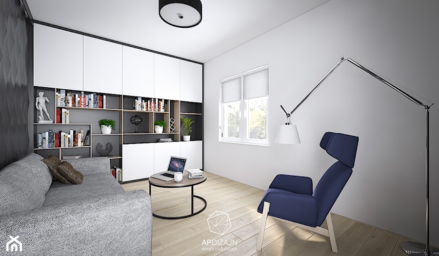 Leśny Dom w Czerni - Duża biała czarna sypialnia, styl nowoczesny - zdjęcie od AP DIZAJN - wnętrza & dizajn