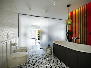 Eklektyzm z nutą Art Deco - Duża z punktowym oświetleniem łazienka z oknem, styl nowoczesny - zdjęcie od AP DIZAJN - wnętrza & dizajn