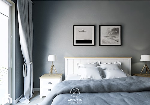 Angielska mieszanka - Średnia szara sypialnia z balkonem / tarasem, styl nowoczesny - zdjęcie od AP DIZAJN - wnętrza & dizajn