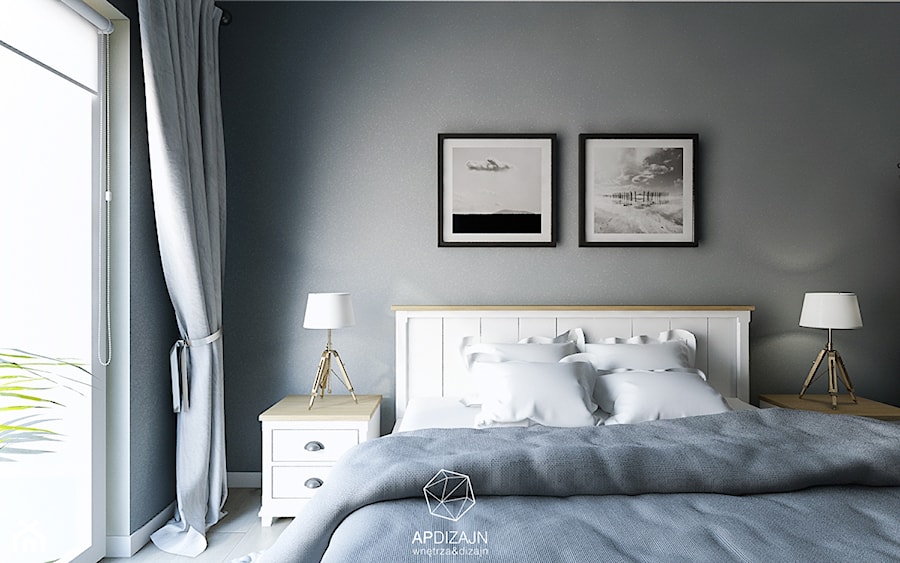 Angielska mieszanka - Średnia szara sypialnia z balkonem / tarasem, styl nowoczesny - zdjęcie od AP DIZAJN - wnętrza & dizajn