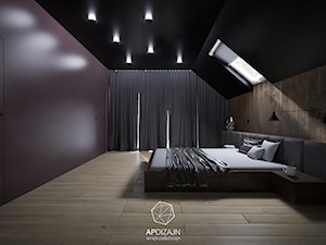 Leśny Dom w Czerni - Duża czarna sypialnia na poddaszu, styl nowoczesny - zdjęcie od AP DIZAJN - wnętrza & dizajn