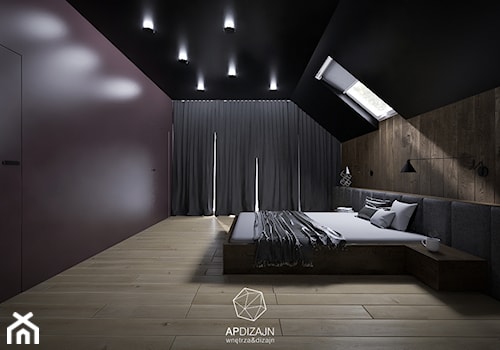 Leśny Dom w Czerni - Duża czarna sypialnia na poddaszu, styl nowoczesny - zdjęcie od AP DIZAJN - wnętrza & dizajn