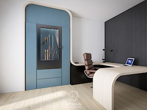 Leśny Dom w Czerni - Średnie w osobnym pomieszczeniu z zabudowanym biurkiem białe czarne niebieskie biuro, styl nowoczesny - zdjęcie od AP DIZAJN - wnętrza & dizajn