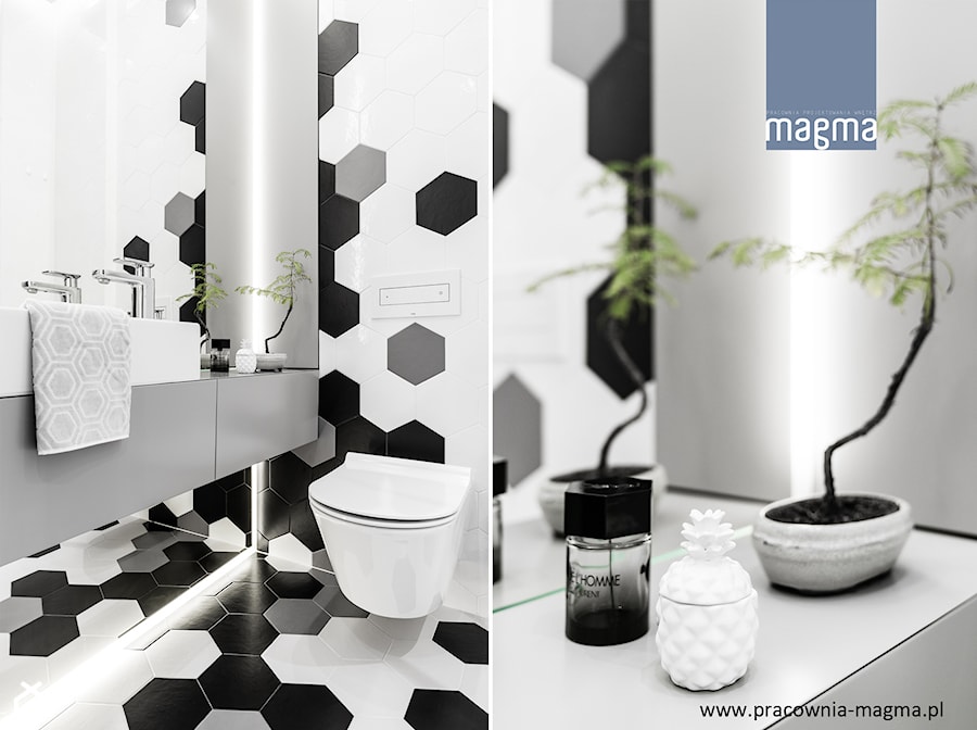 NOWOCZESNY APARTAMENT Z TAPICEROWANYM SIEDZISKIEM - Średnia łazienka, styl nowoczesny - zdjęcie od magma pracownia wnętrz