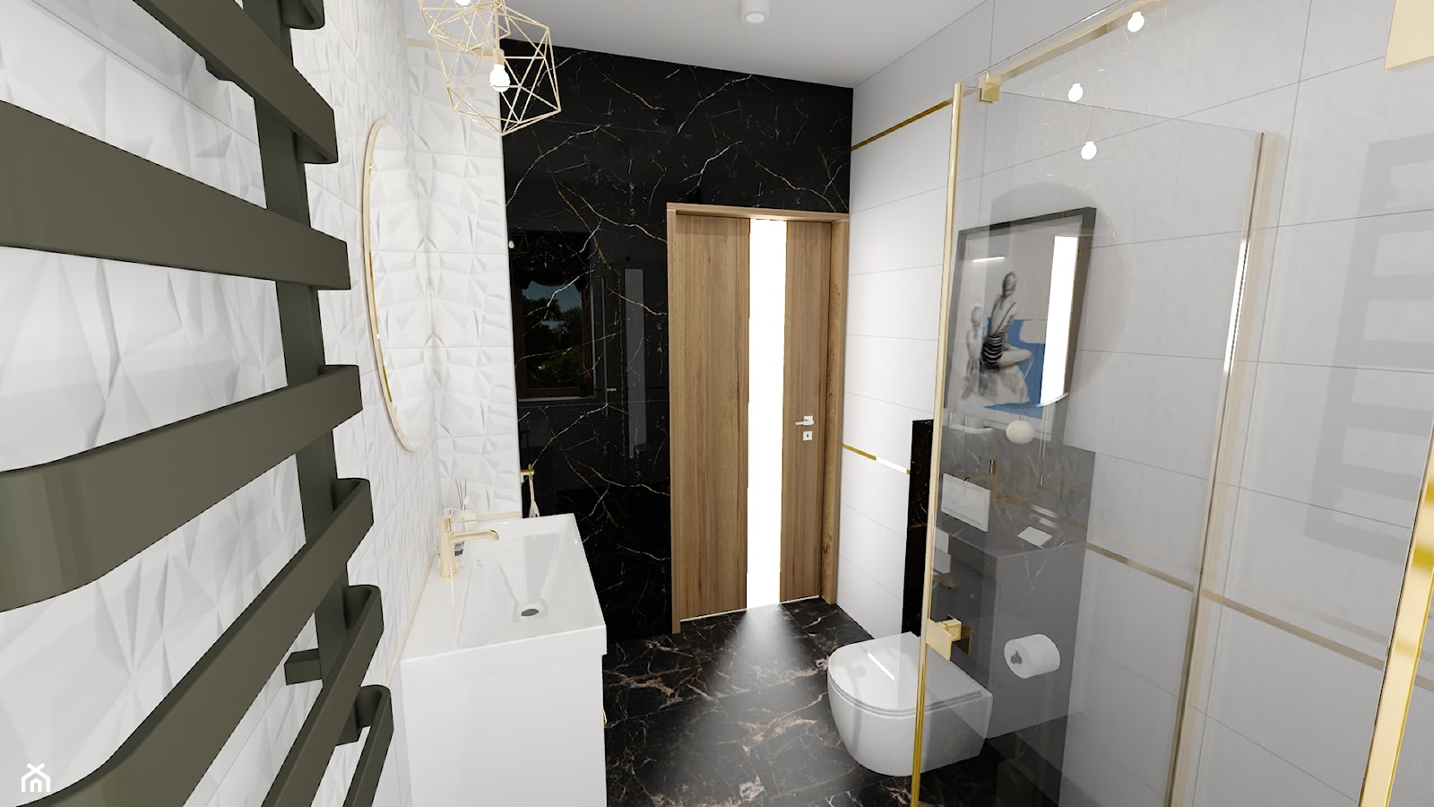 Złoto i marmur - Średnia bez okna z lustrem z punktowym oświetleniem łazienka, styl glamour - zdjęcie od CEDZYNA ŁAZIENKI - Homebook