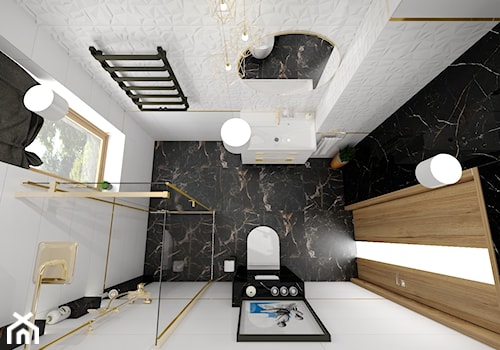 Złoto i marmur - Mała łazienka z oknem, styl glamour - zdjęcie od CEDZYNA ŁAZIENKI