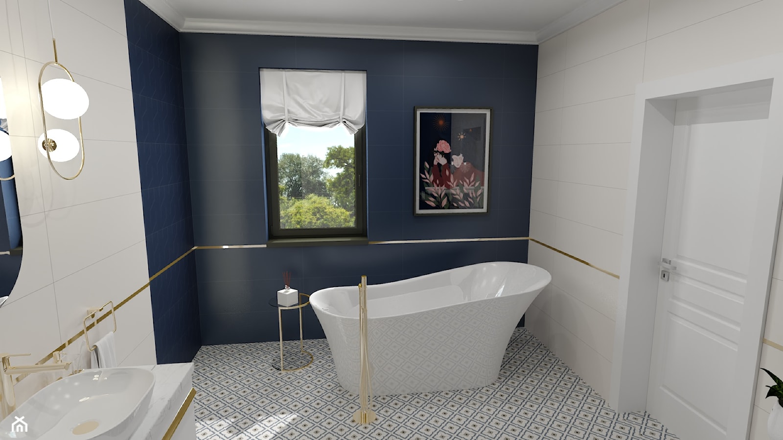 Granatowa łazienka w pięknym stylu. - zdjęcie od CEDZYNA ŁAZIENKI - Homebook