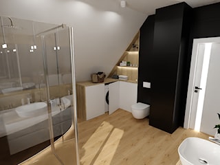 Łazienka w czerni i drewnie 