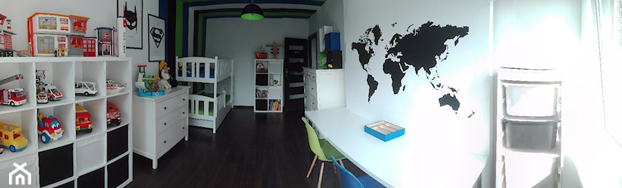 #pokojdziecka - Duży biały czarny niebieski zielony pokój dziecka dla dziecka dla chłopca dla rodzeństwa - zdjęcie od Agnieszka Jarosz Zabrze