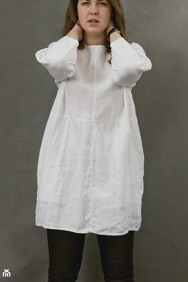 Lniana, biała tunika damska oversize - zdjęcie od studio lnu dom artystyczny