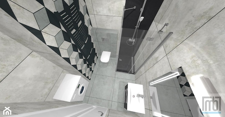 Monolith - Mała bez okna z pralką / suszarką z lustrem łazienka, styl nowoczesny - zdjęcie od MB Michał Brodowski
