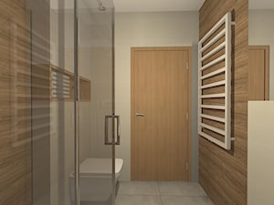 Mała łazienka z dodatkiem drewna - Łazienka, styl nowoczesny - zdjęcie od Pracownia55