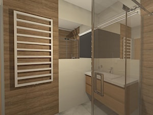 Mała łazienka z dodatkiem drewna - Łazienka, styl nowoczesny - zdjęcie od Pracownia55