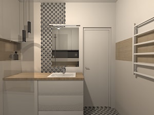 Łazienka nowoczesna - czarno biała mozaika i drewno - Łazienka, styl nowoczesny - zdjęcie od Pracownia55