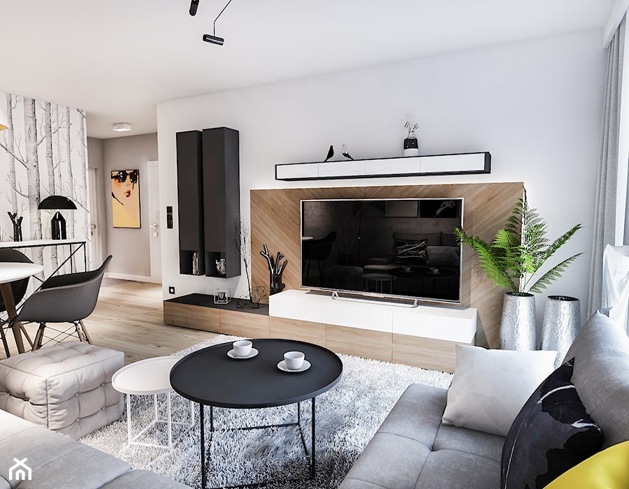 Projekt mieszkania - Austria 2017 - Średni szary salon z jadalnią - zdjęcie od BIBI Designe
