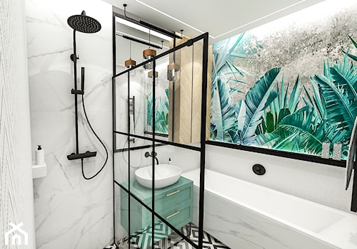 PROJEKT ŁAZIENKI - 6m2 - Średnia bez okna z lustrem ze szkłem na ścianie łazienka, styl glamour - zdjęcie od BIBI Designe