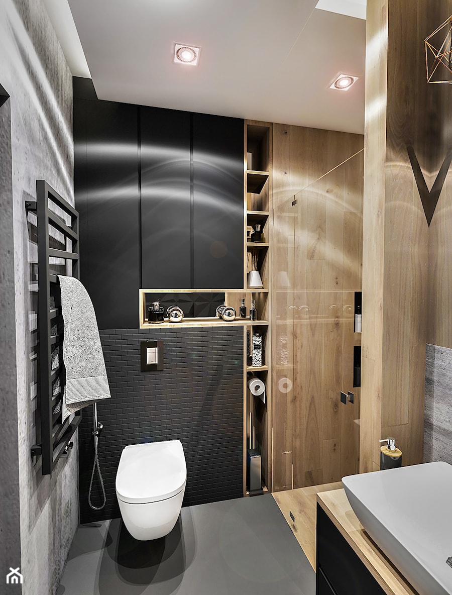 Projekt Mieszkania W-wa 2019 - Średnia bez okna z punktowym oświetleniem łazienka - zdjęcie od BIBI Designe