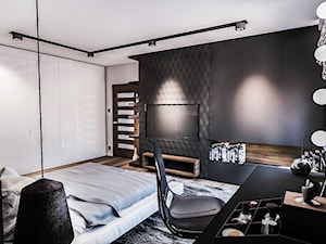 PROJEKT SYPIALNI NA PODDASZU - Średnia czarna szara z biurkiem sypialnia, styl nowoczesny - zdjęcie od BIBI