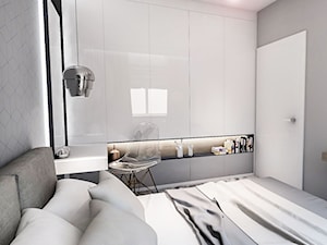 Projekt mieszkania W Warszawie 80 m2 - Średnia biała szara sypialnia, styl nowoczesny - zdjęcie od BIBI