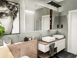 Projekt domu pod Nowym Sączem - Średnia z lustrem z dwoma umywalkami z punktowym oświetleniem łazien ... - zdjęcie od BIBI