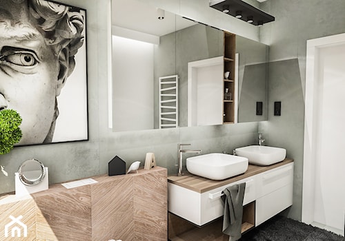 Projekt domu pod Nowym Sączem - Średnia z lustrem z dwoma umywalkami z punktowym oświetleniem łazienka - zdjęcie od BIBI Designe