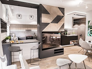 Projekt mieszkania 70m2- Wawa 2017 - Średni biały salon z jadalnią, styl nowoczesny - zdjęcie od BIBI
