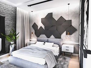 PROJEKT MIESZKANIA - ŁÓDZ 2018 - Mała czarna szara sypialnia - zdjęcie od BIBI Designe