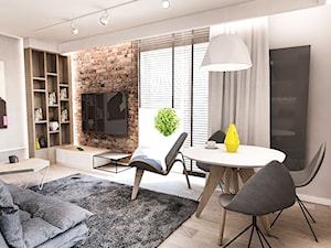 Projekt mieszkania 60 m2 w Gdańsku - Średni biały salon z jadalnią - zdjęcie od BIBI
