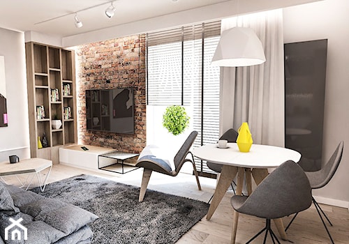 Projekt mieszkania 60 m2 w Gdańsku - Średni biały salon z jadalnią - zdjęcie od BIBI Designe