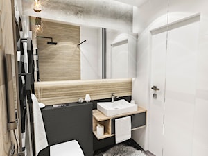 Projekt mieszkania - Gdańsk 2019 r. - Mała bez okna z lustrem z punktowym oświetleniem łazienka, styl industrialny - zdjęcie od BIBI Designe