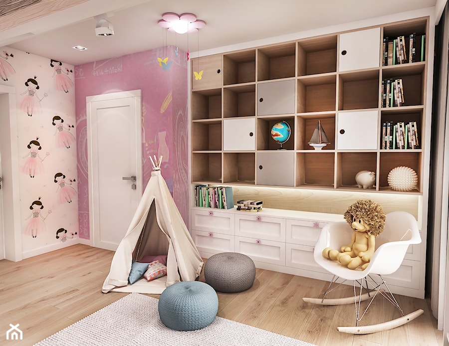 Projekt wnętrza domu pod Sewillą - Średni różowy szary pokój dziecka dla dziecka dla dziewczynki - zdjęcie od BIBI Designe