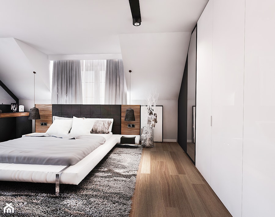 PROJEKT SYPIALNI NA PODDASZU - Średnia biała sypialnia na poddaszu, styl nowoczesny - zdjęcie od BIBI Designe