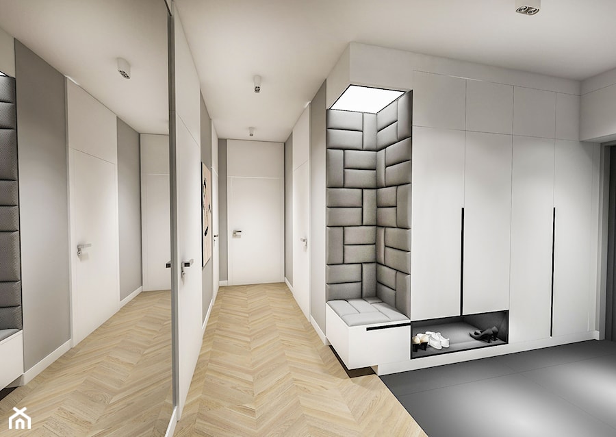 Projekt Mieszkania W-wa 2019 - Duży szary hol / przedpokój - zdjęcie od BIBI Designe