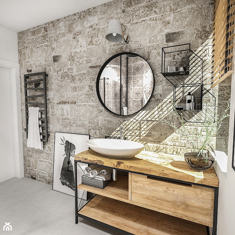 PROJEKT ŁAZIENKI - AU 2018 - Średnia łazienka z oknem, styl vintage - zdjęcie od BIBI Designe
