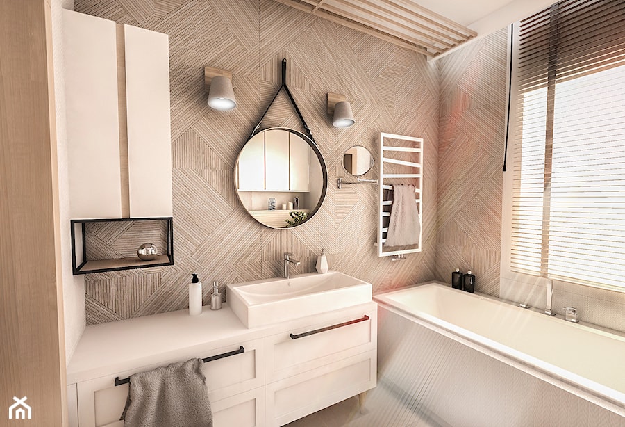 PROJEKT DOMU JEDNORODZINNEGO - GDAŃSK 2018r. - Średnia łazienka z oknem, styl vintage - zdjęcie od BIBI Designe