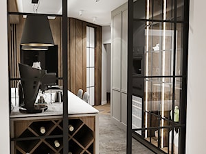 Projekt kuchni do domu jednorodzinnego - Średnia otwarta z kamiennym blatem szara z zabudowaną lodówką kuchnia jednorzędowa, styl tradycyjny - zdjęcie od BIBI Designe