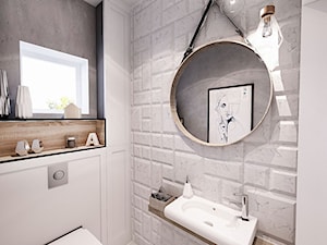PROJEKT WNĘTRZ DOMU POD WARSZAWĄ 2018 - Mała z marmurową podłogą z punktowym oświetleniem łazienka - zdjęcie od BIBI