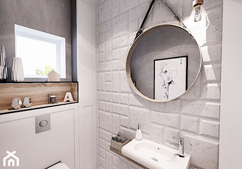 PROJEKT WNĘTRZ DOMU POD WARSZAWĄ 2018 - Mała z marmurową podłogą z punktowym oświetleniem łazienka - zdjęcie od BIBI Designe